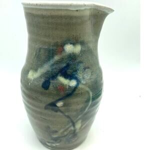 Signed Studio Pottery Pitcher‎  green blue accent